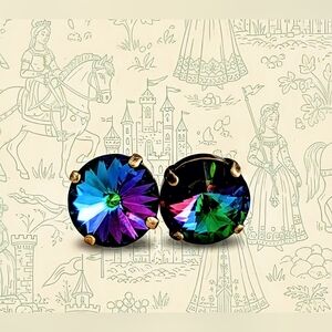 Large Volcano Green And Blue Premium Austrian Crystal Stud Earrings In Brass